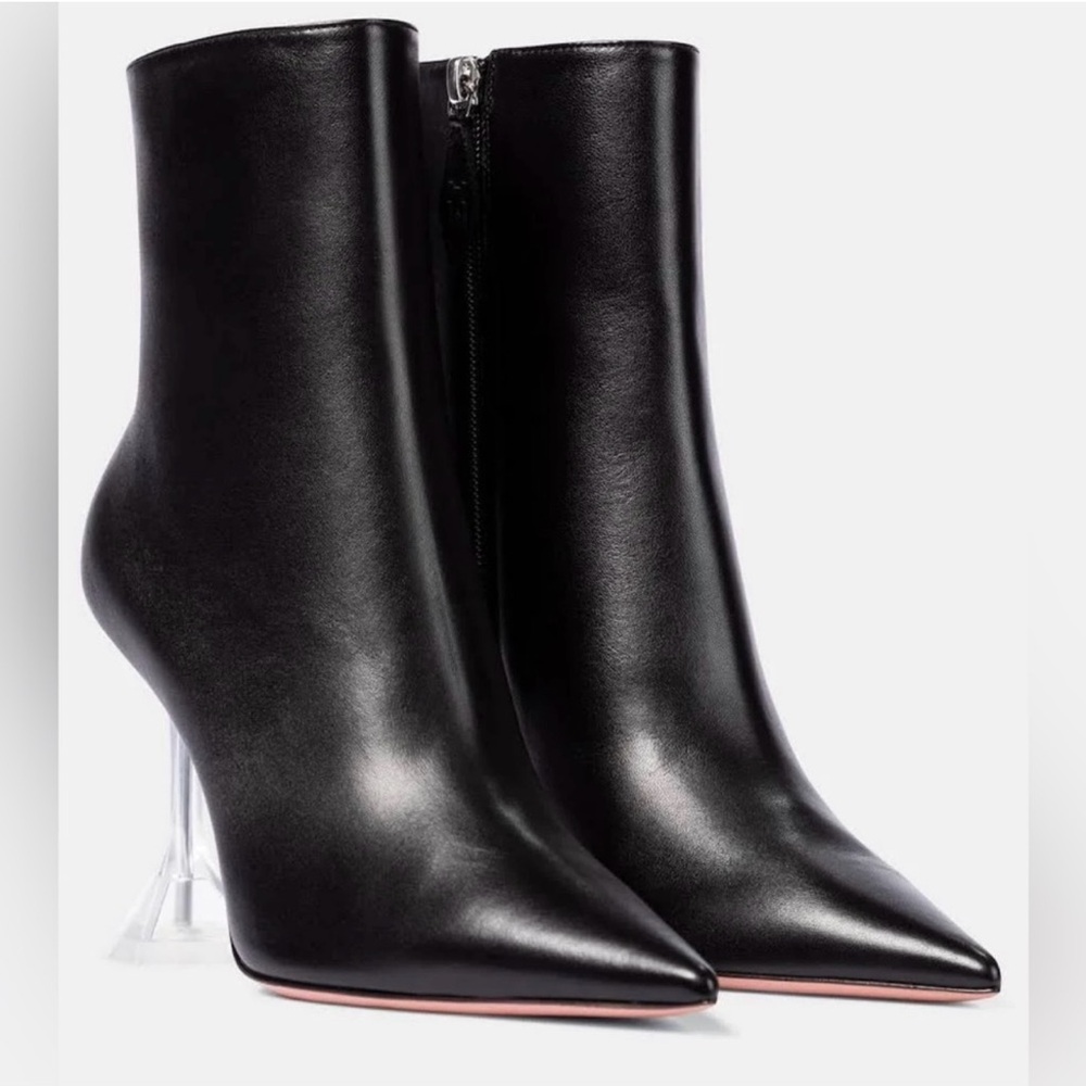 AMINA MUADDI Giorgio Elegant Black Leather Ankle Boots with Clear glass Heels